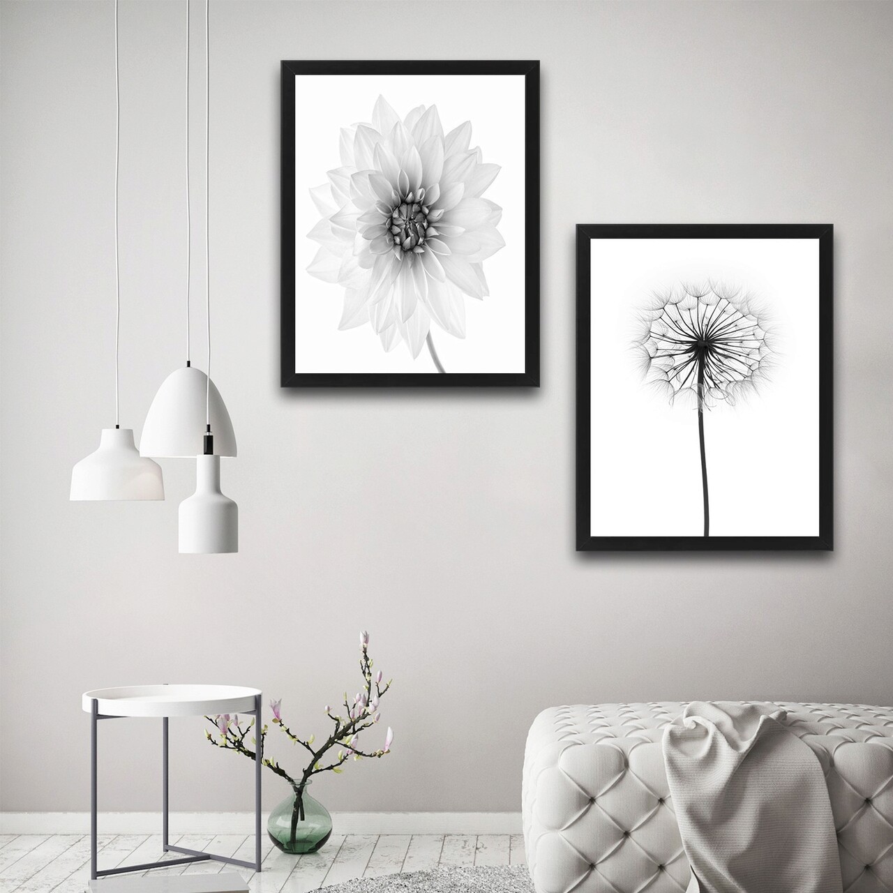 Set 2 tablouri decorative, All White Flower Set, PAL, Hartie, Multicolor