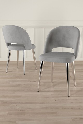 Set scaune 4 piese, Charlotte, Pane, Gri/Crom