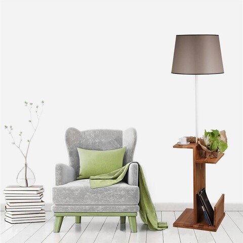 Lampadar cu rafturi, luin, 8275-4, e27, 60 w, metal/lemn/textil