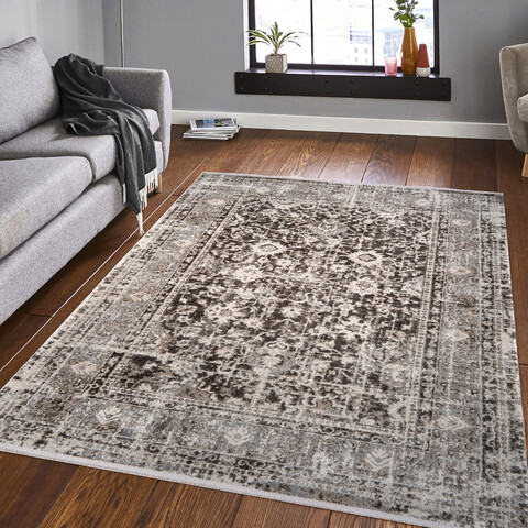 Covor de hol, bohem 4001, 75x150 cm, poliester, bej/maro