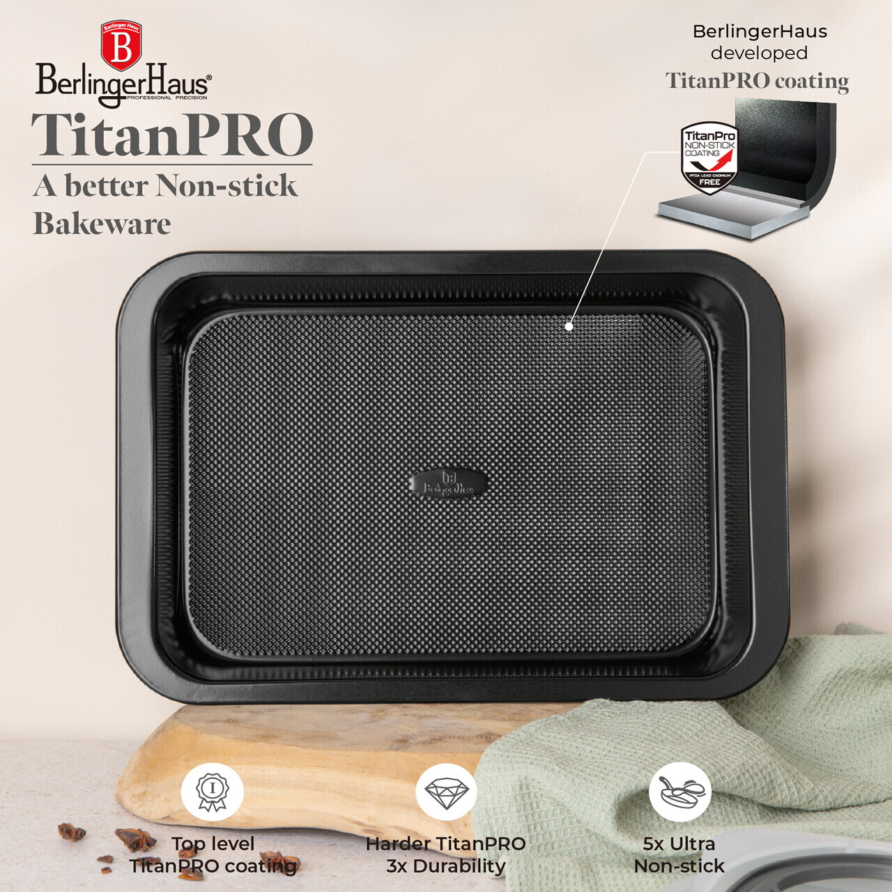 Tava cu capac Berlinger Haus, Anthracite, 36.5x24.5x5.5 cm, otel carbon/plastic, antracit mat - imagine 16