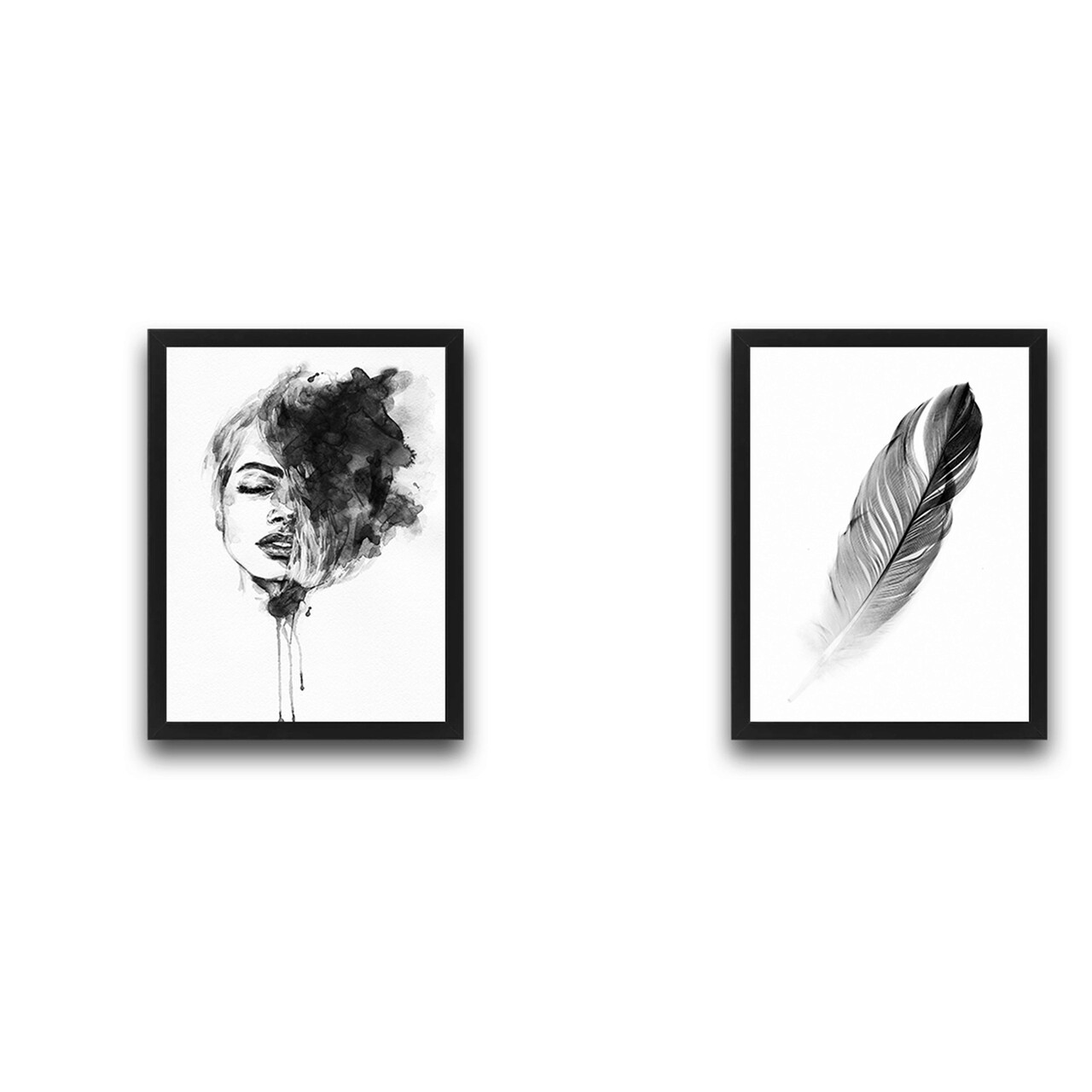 Set 2 tablouri decorative, Woman Feather Set, PAL, Hartie, Multicolor - 1 | YEO