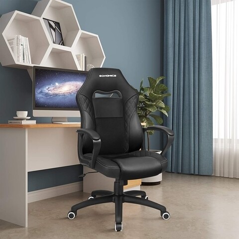 Scaun de birou ergonomic Racing Sports, Songmics, piele ecologica, negru