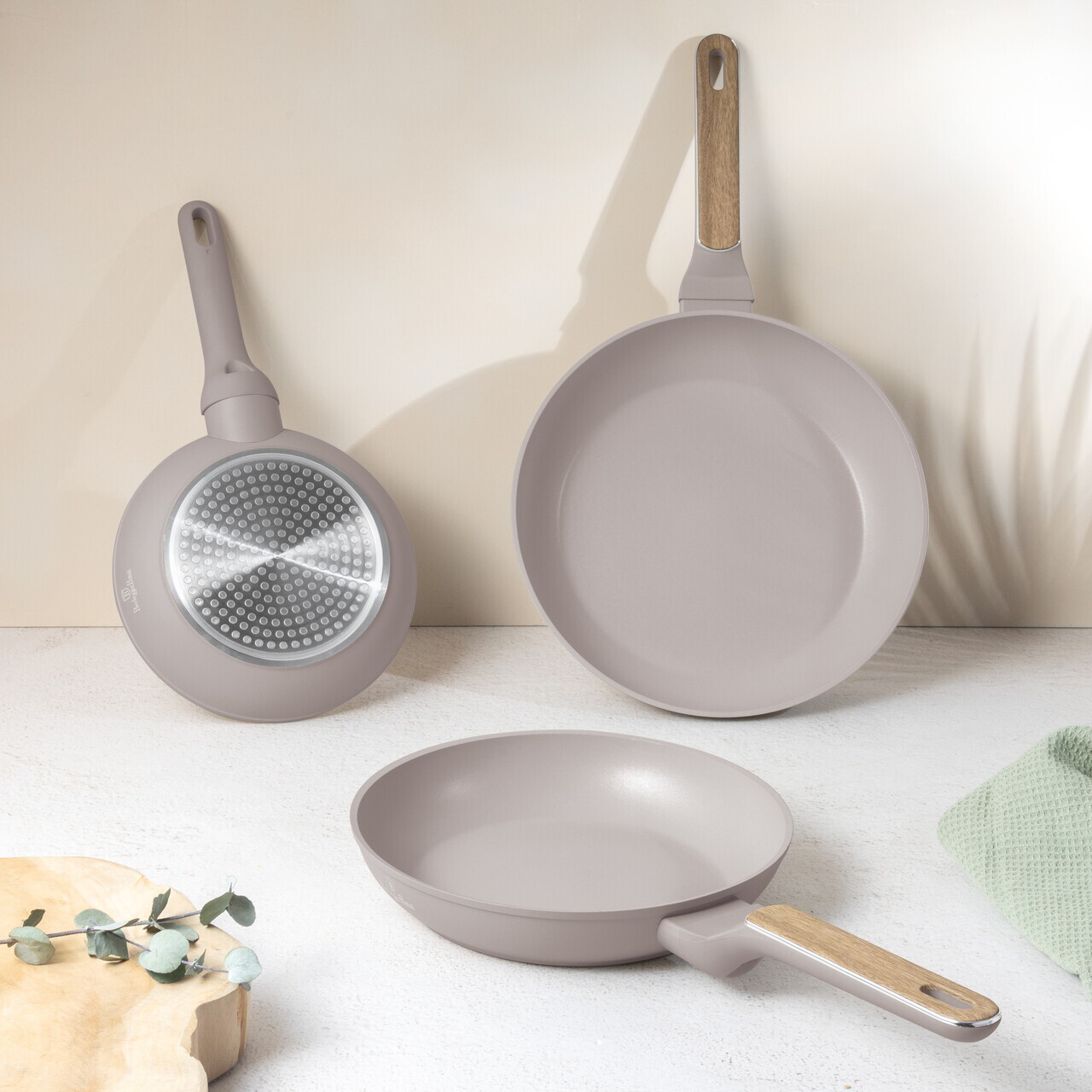 Set 3 tigai rotunde Berlinger Haus, Taupe Nordic, 20/24/28 cm, aluminiu forjat, taupe mat/natur - imagine 2