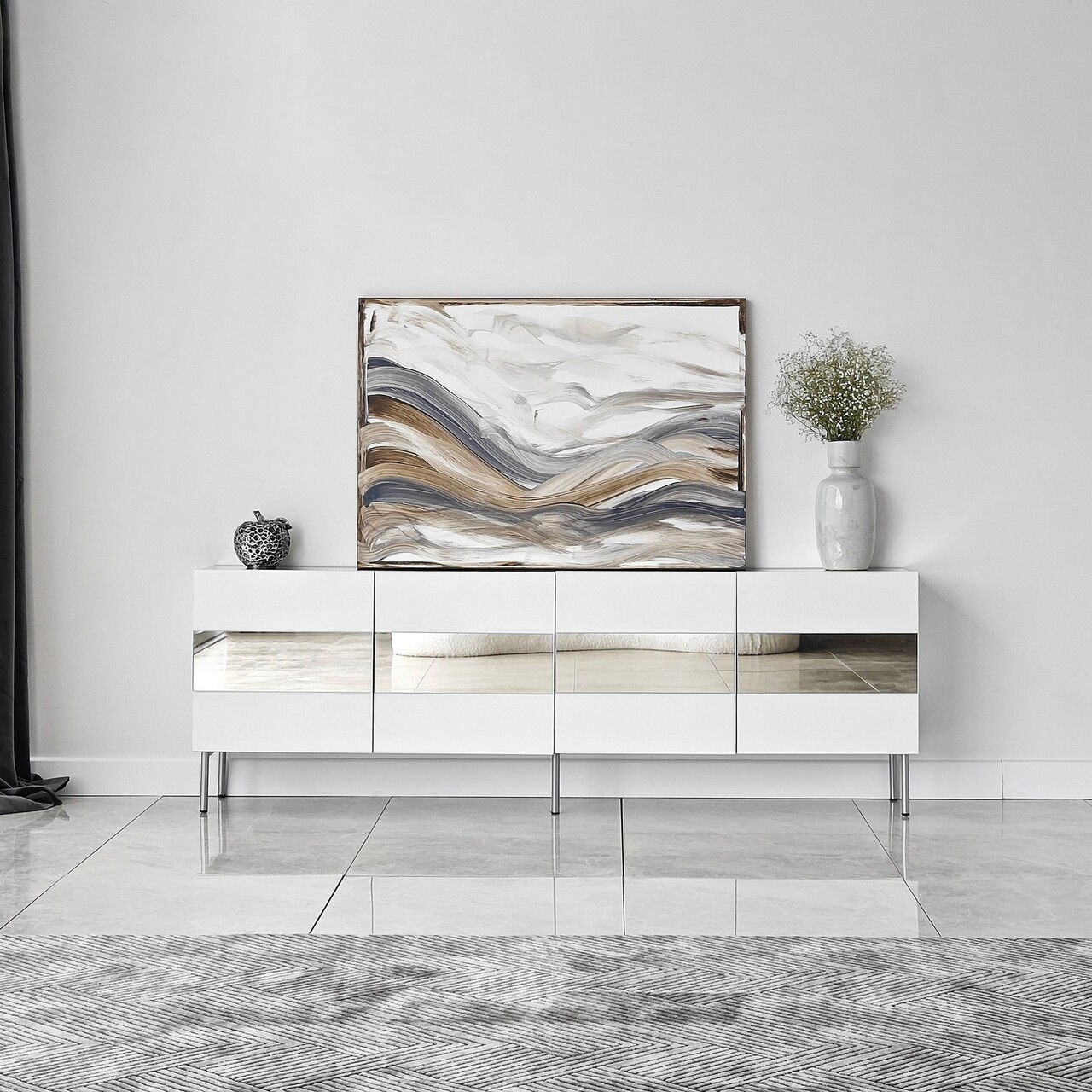 Comoda TV, Neostill, Leon, 180x59x35 cm, PAL, Alb / Argintiu - 1 | YEO