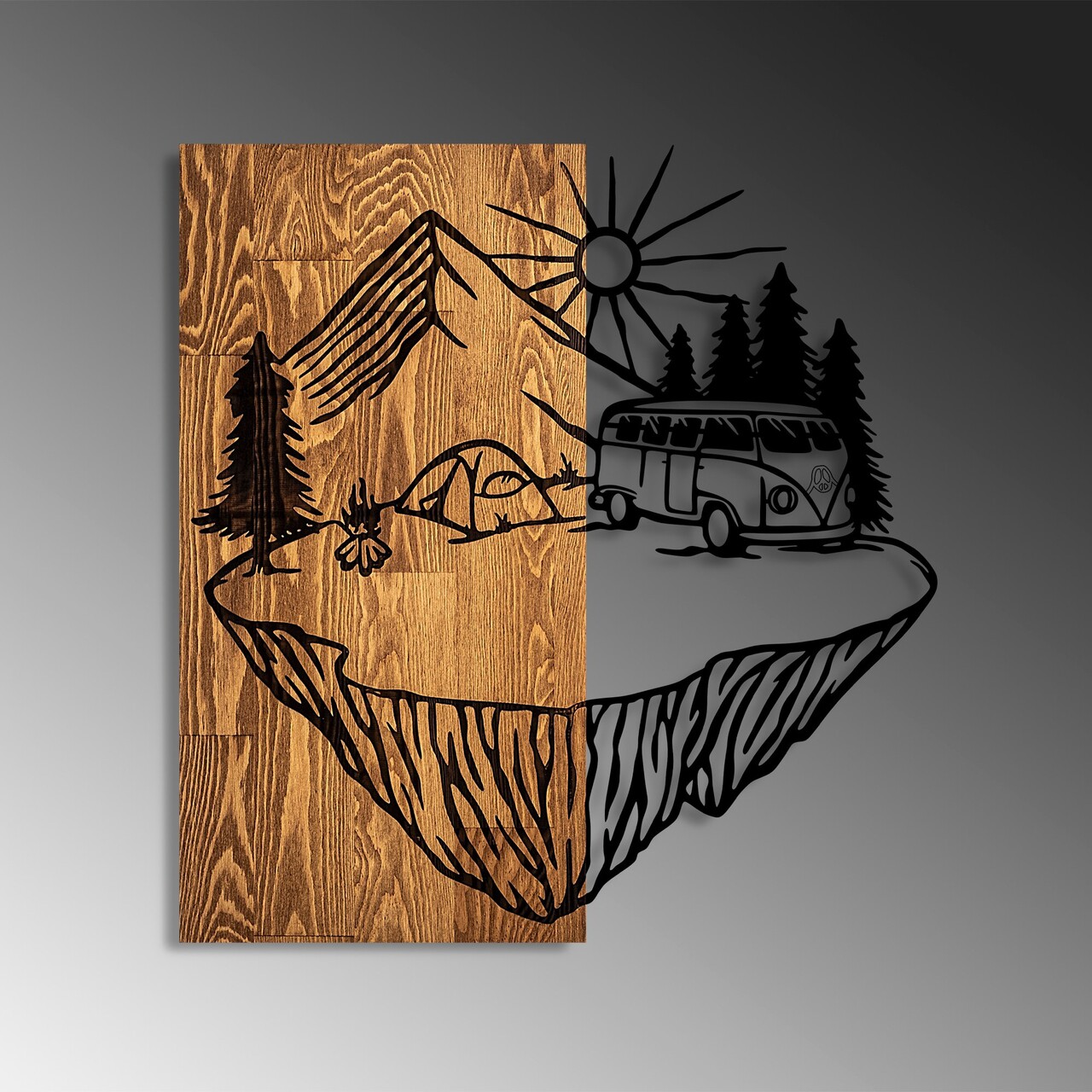 Decoratiune de perete, Camp Life, Dimensiuni: 54 x 57 cm, Nuc / Negru - view 4