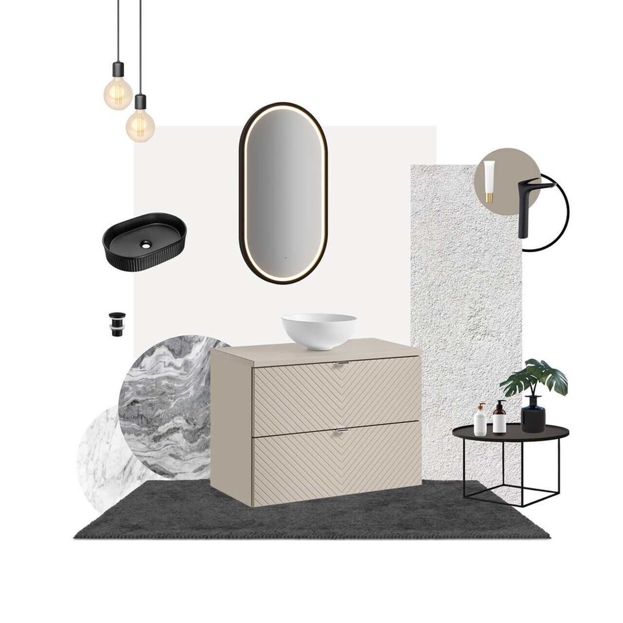 Set mobiler baie, dulap cu lavoar, 80 cm S Un Lola, Viva Cashmere White, Comad, MDF/PAL laminat, casmir mat — imaginea 7