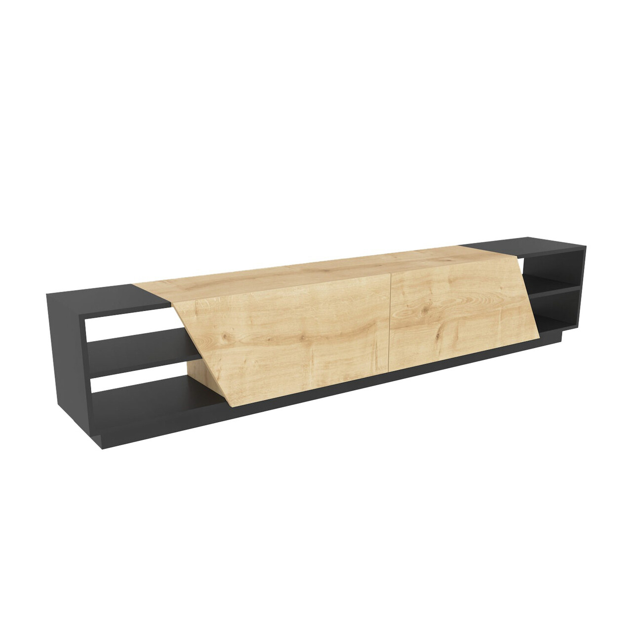 Comoda TV, Hanah Home, Rhodes, 240x37.1x47.4 cm, Antracit / Stejar - imagine 8