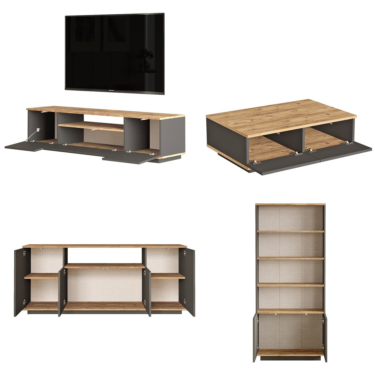 Set mobilier living, Hanah Home, FR19-AA, Pin Atlantic / Antracit - imagine 4