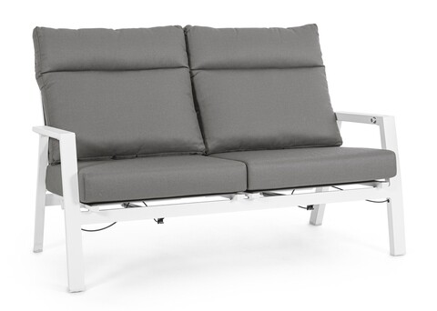 Canapea cu 2 locuri pentru gradina Kledi, Bizzotto, 152 x 81 x 98 cm, spatar ajustabil, aluminiu/textilena 1×1, alb Gradina