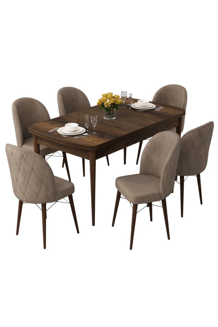 Set masa extensibila si scaune (7 piese), Hanah Home, Rut, Model baroc din lemn / Cappuccino — imaginea 2
