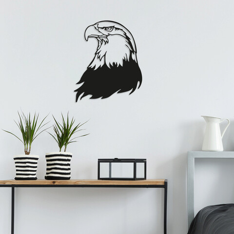 Decoratiune de perete, eagle2, metal, dimensiune: 38 x 45 cm, negru