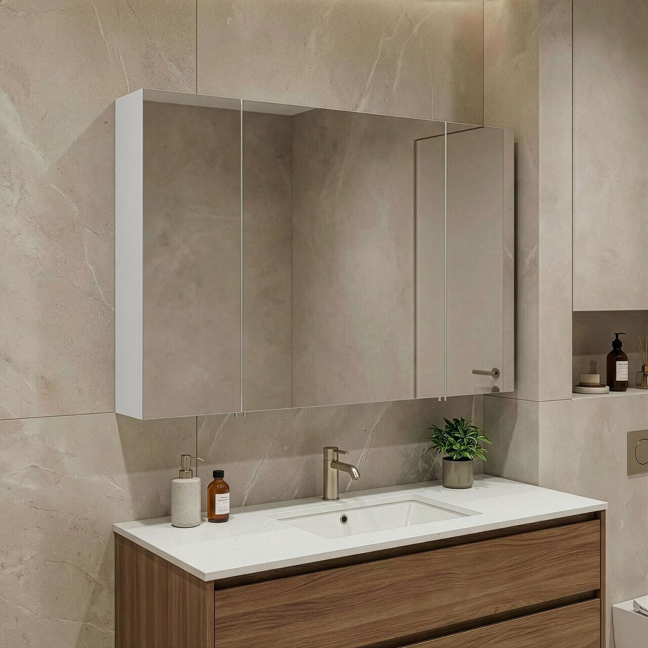 Dulap de baie cu oglindă, Hanah Home, Side 100, Alb mat