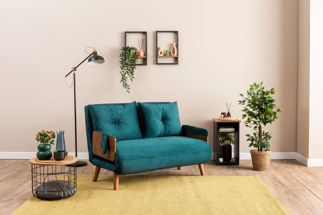Canapea extensibilă cu 2 locuri, Futon, 859FTN2719, Metal , Verde petrol - 1 | YEO