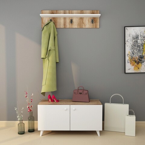Cuier de perete, lacivert, gizem, 100x40x40 cm, stejar / alb