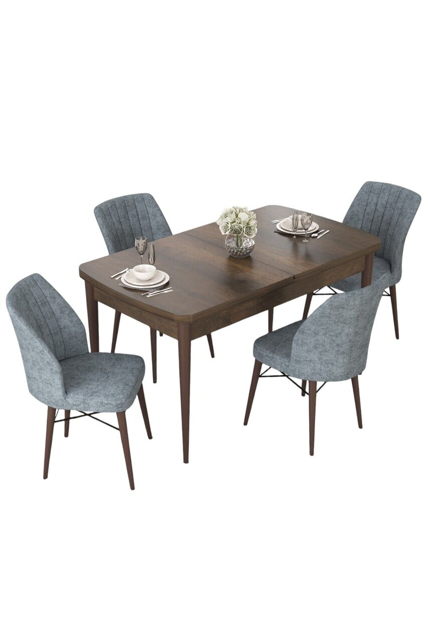 Set masa extensibila si scaune (5 piese), Hanah Home, Nef, Model baroc din lemn / Gri — imaginea 2
