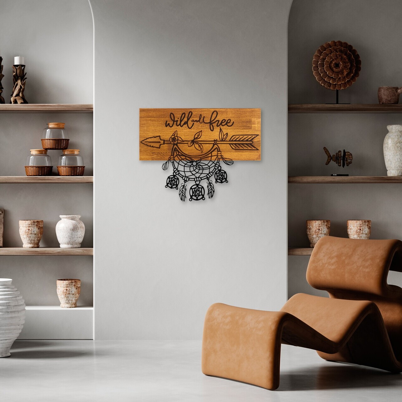 Decoratiune de perete, Wild and Free, Lățime: 58 cm Înălțime: 45 cm Adâncime: 3 cm, Nuc / Negru — imaginea 4