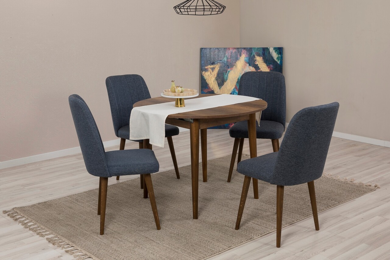 Set masa extensibila si scaune, Hanah Home, Vina 1048, Nuc / Bleumarin - imagine 2