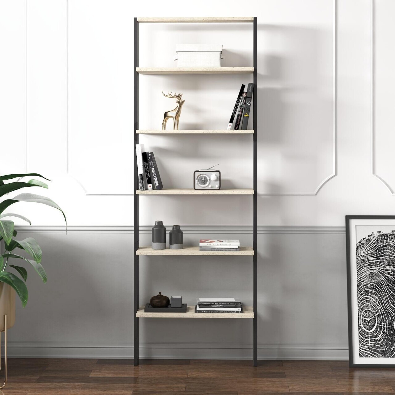 Corp biblioteca Hanah Home Hero 61x180x25 cm PAL Travertin / Antracit