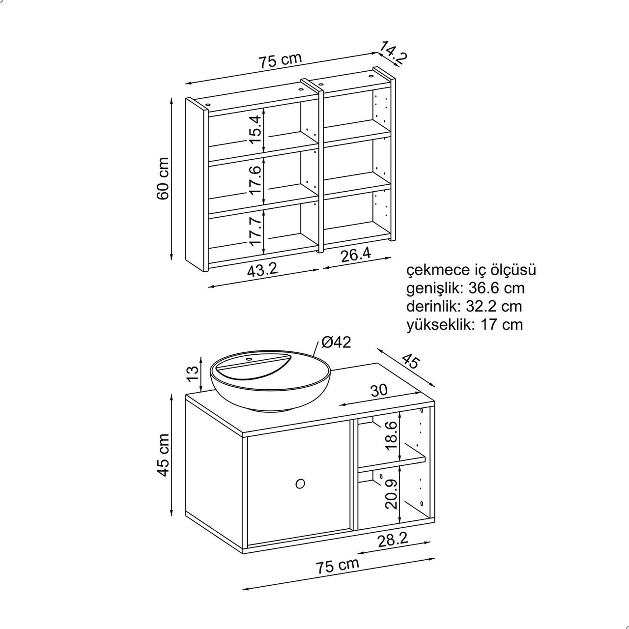 Set Dulap de Baie cu Chiuvetă și Oglindă (2 Piese), Hanah Home, 2544, MDF, Alb — imaginea 7