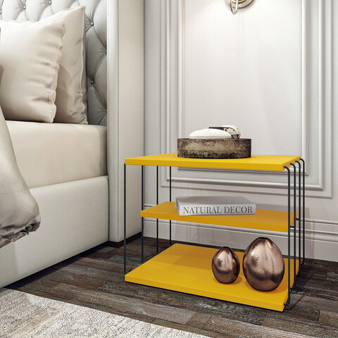 Masuta, kalune design, lifon, 50x40x34 cm, galben/negru