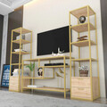 Comoda TV, Retricy, Robbins, 198x39x160 cm, PAL, Aur / Stejar