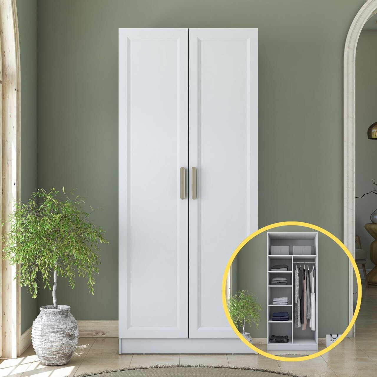 Dulap pentru haine, Hanah Home, BA223, 90x210x57.5 cm, PAL melaminat, Alb - view 3