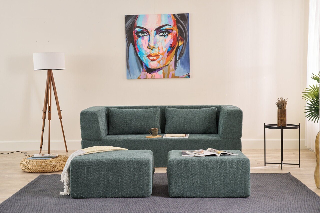Canapea extensibilă cu 2 locuri, Balcab Home, 825BLC5404, Material: 100% ȘENILĂ, Verde - 1 | YEO