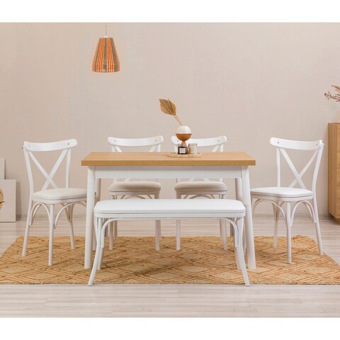 Set masa si scaune 6 piese, vella, olv-sa-tk8, pal, alb