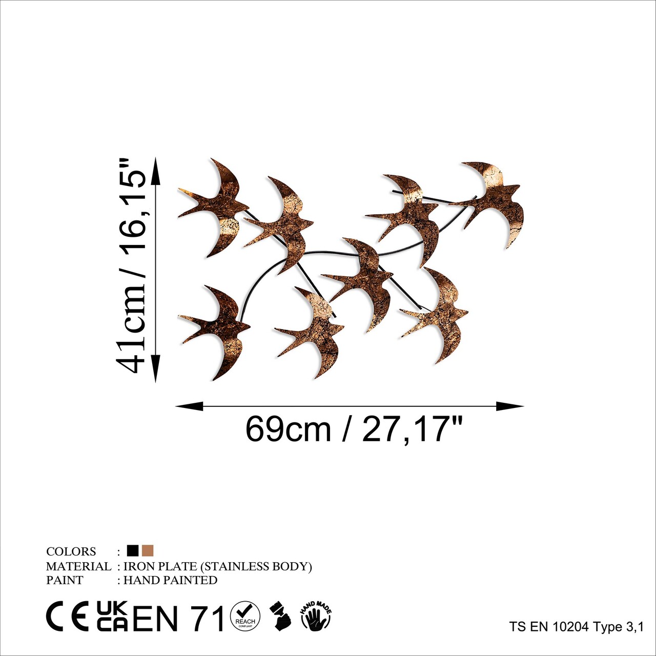 Decoratiune de perete, Flying Birds 3, Dimensiuni: 69 x 41 x 7 cm, Multicolor - view 7