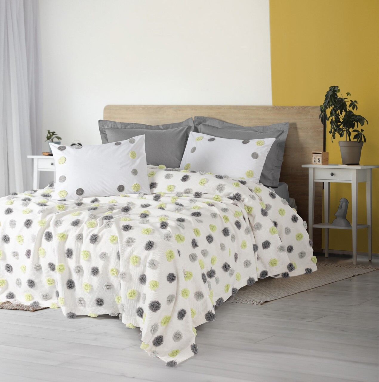 Set cuvertura pique dubla, Leroy - Grey, Cotton Box, Poliester