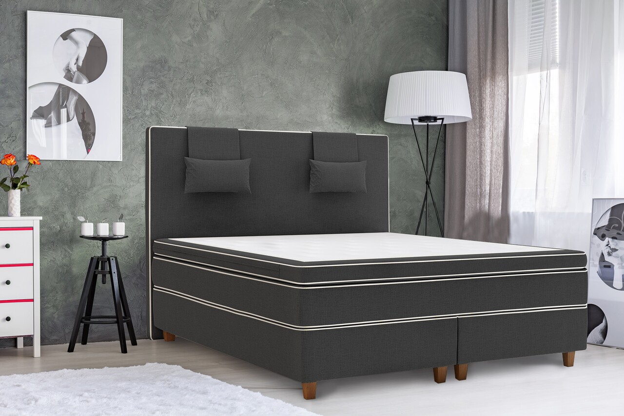 Pat Matrimonial, Luxury Stockholm, 160x200 Cm, Saltea Tip Pocket, Topper Memory, Antracit