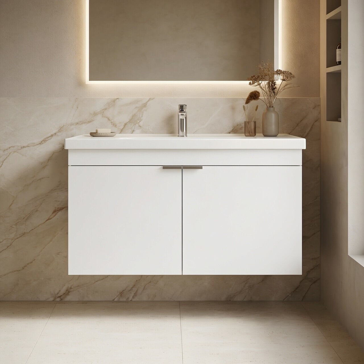 Dulap de baie cu chiuvetă, Hanah Home, Desna 80, Alb mat