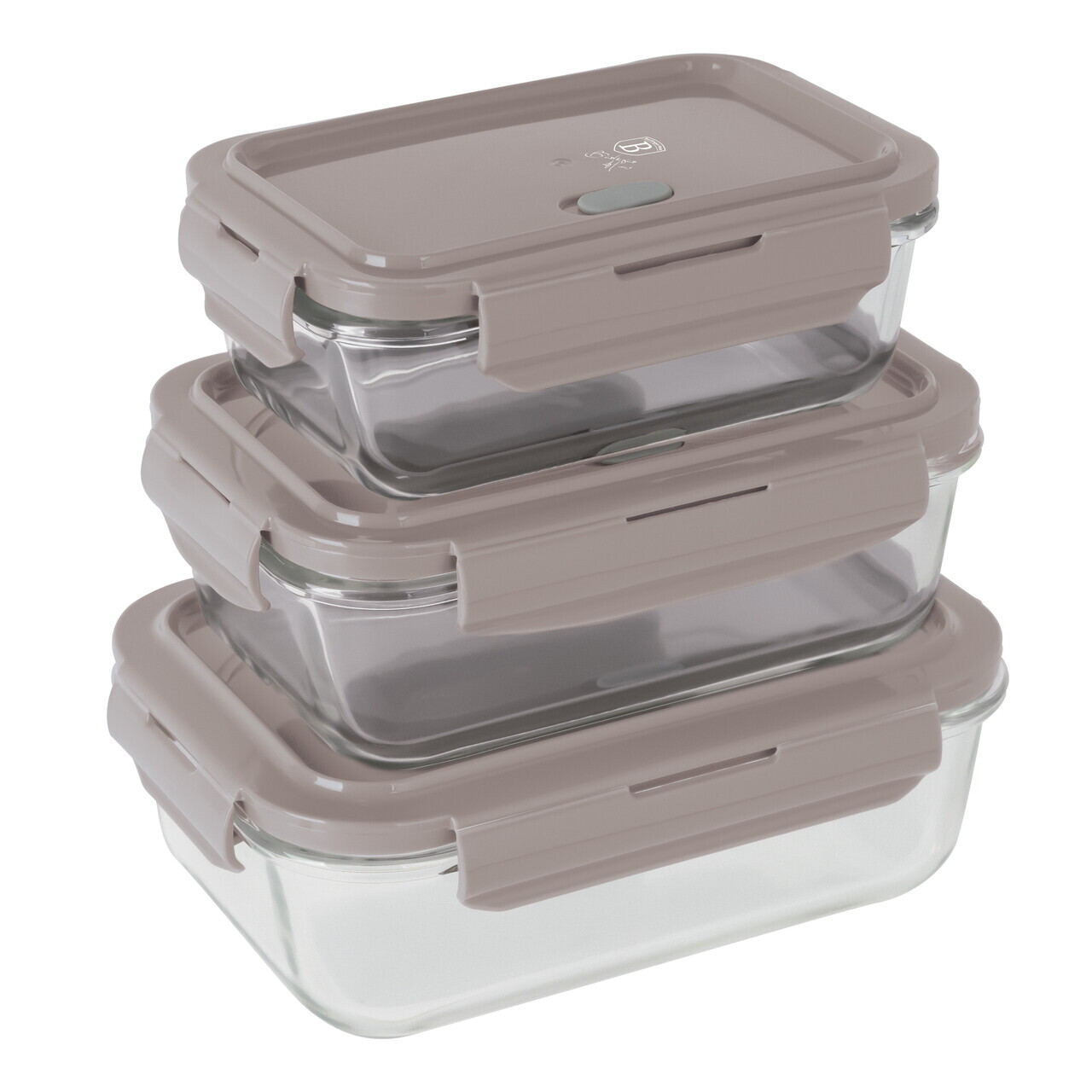 Set 3 caserole cu capac Berlinger Haus, Taupe, 570 ml / 840 ml / 1.18 L, sticla/plastic, taupe/transparent - imagine 6