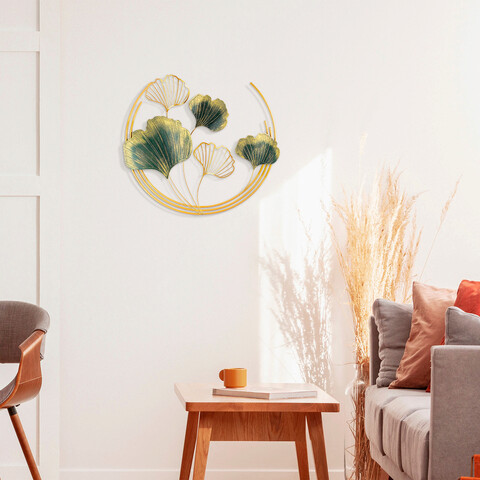 Decoratiune de perete, weifang, metal, dimensiune: 70 x 70 x 7 cm, verde / aur