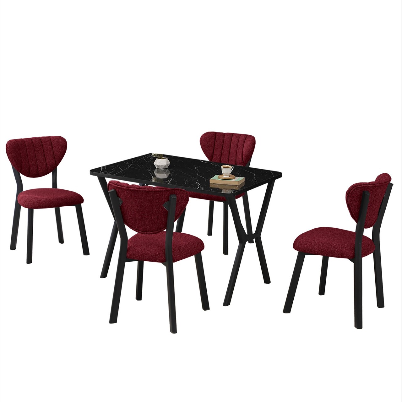 Set masa extensibila si scaune, Hanah Home, Elma, Burgundiu / Negru - view 4