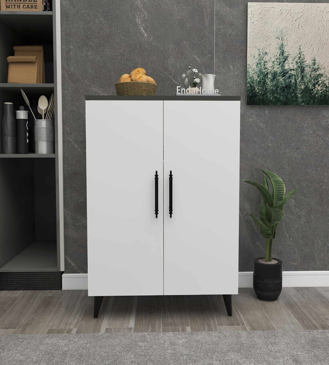Dulap multifunctional, Hanah Home, 3 Raf 2 Kapak, 65x94.5x32 cm, Antracit/Alb — imaginea 2