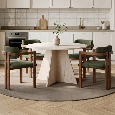 Set masa si scaune (5 piese), Nordure, Monroe 4, Travertin / Nuc / Verde