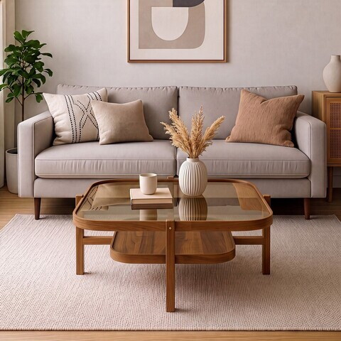 Masuta de cafea, Hanah Home, Olimpus 90, 90x48x90 cm, LEMN MASIV DE FAG, Maro