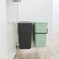 Cos de gunoi incorporat, Brabantia, Sort&Go, 2x12 L, 35x52x43 cm, polipropilena, gri inchis/verde jad