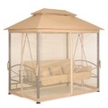 Pavilion cu leagan de 3 locuri si functie pat, Damaris, 232 x 149 x 233 cm, negru/bej