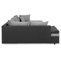Coltar extensibil cu sezlong interschimbabil, Oliver, 332 x 207/171 x 88/71 cm, piele ecologica/stofa, negru/gri