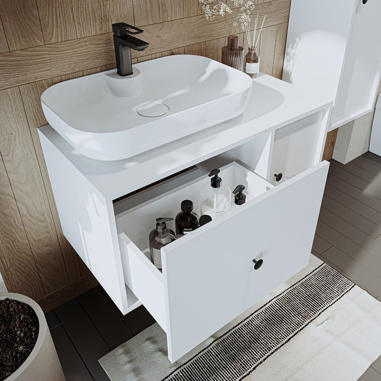 Set Dulap de Baie cu Chiuvetă și Oglindă (2 Piese), Hanah Home, 2566, MDF, Alb — imaginea 5