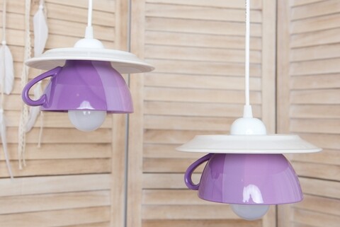 Lustra afternoon tea twins, deco republic, e27, 1x60w, ceramica, cesti + farfurii, mov/lila