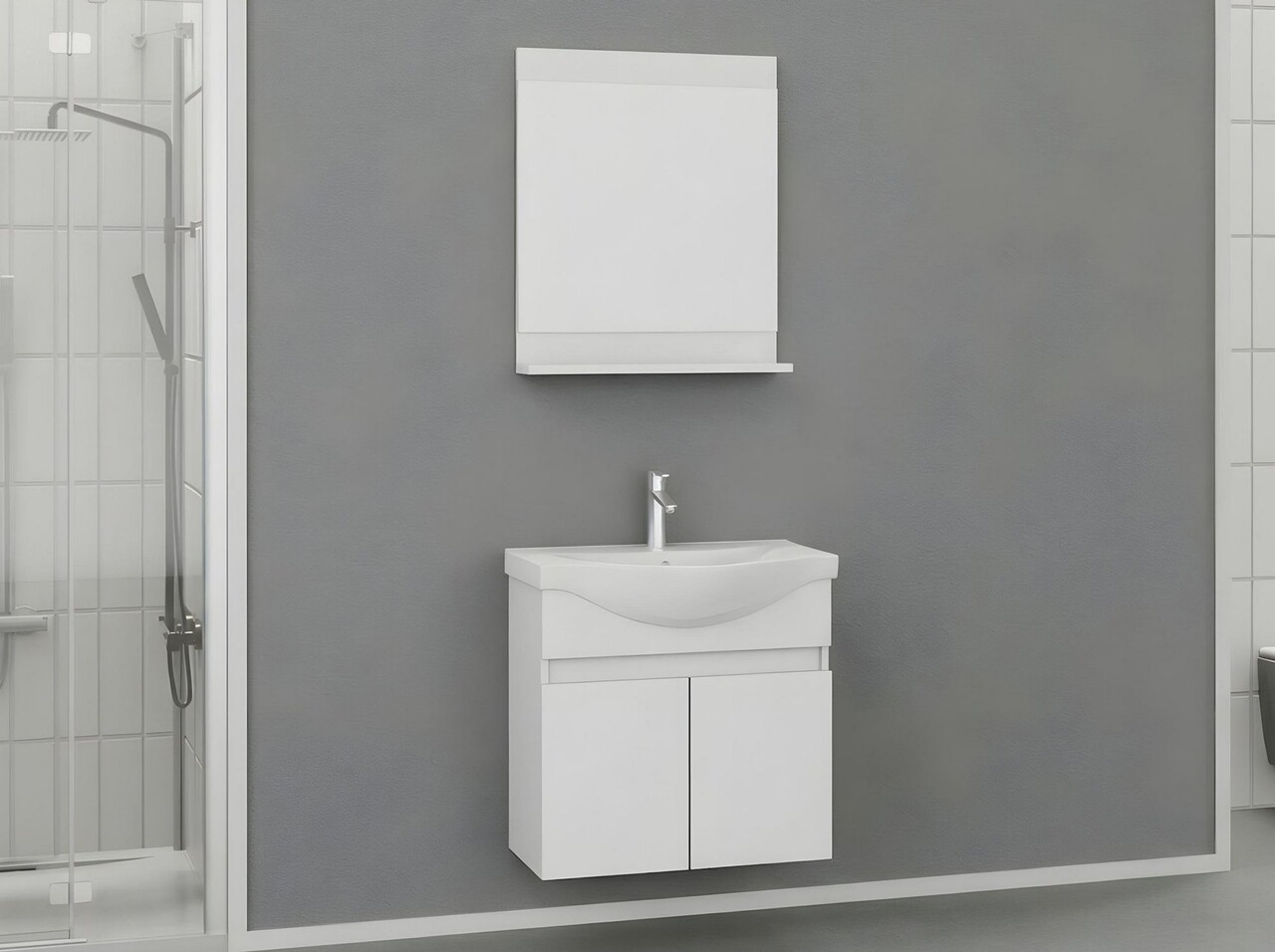 Set mobilier de baie (2 piese), Hanah Home, Mare 65, Alb mat - view 2