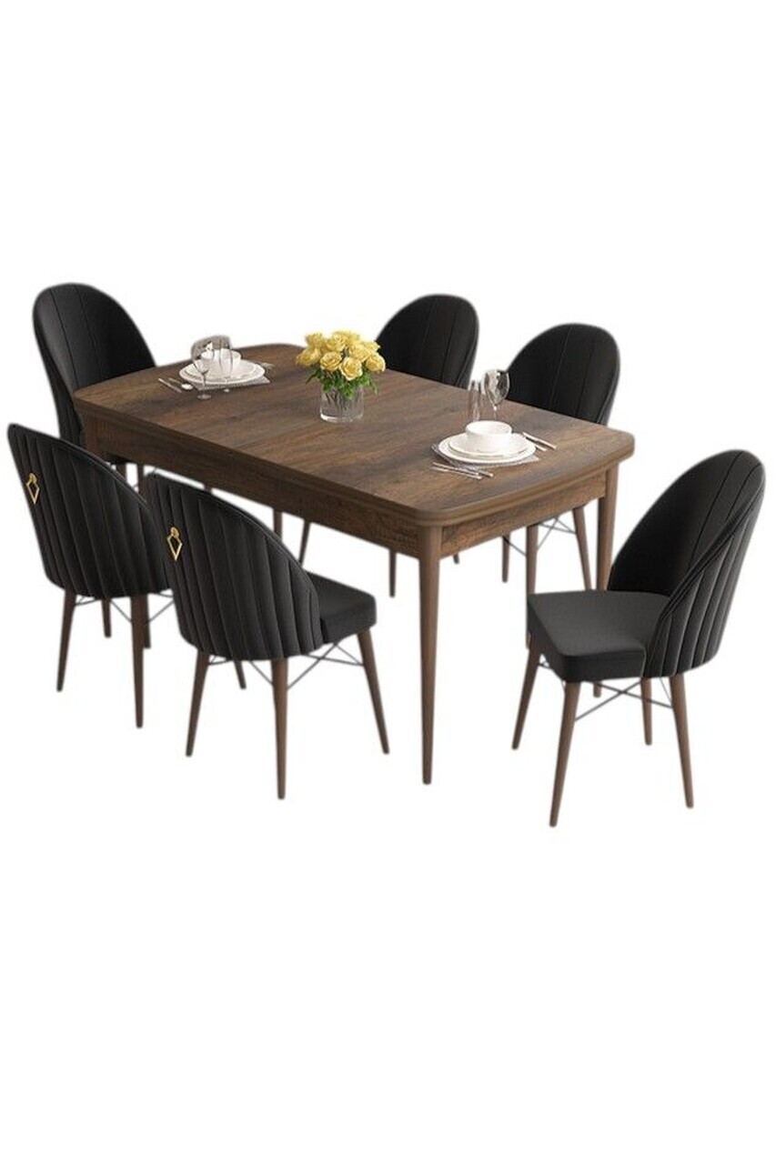 Set masa extensibila si scaune (7 piese), Hanah Home, Elf, Model baroc din lemn / Negru — imaginea 2