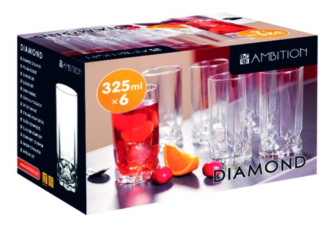 Set 6 pahare long drink Diamond, Ambition, 325 ml, sticla