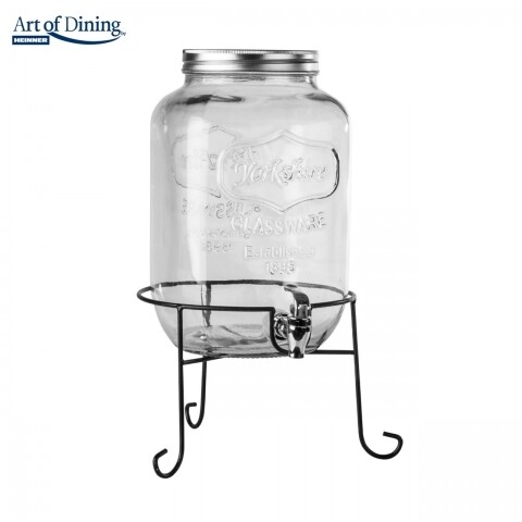 Dispenser pentru bauturi Tropical + suport , Heinner Home, sticla si metal, 9.5 x 31 cm, 8L, transparent