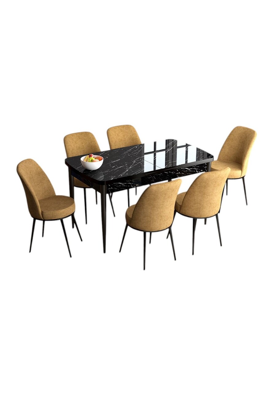Set masa extensibila si scaune, Hanah Home, Han, Marmură neagră / Cappuccino - view 2