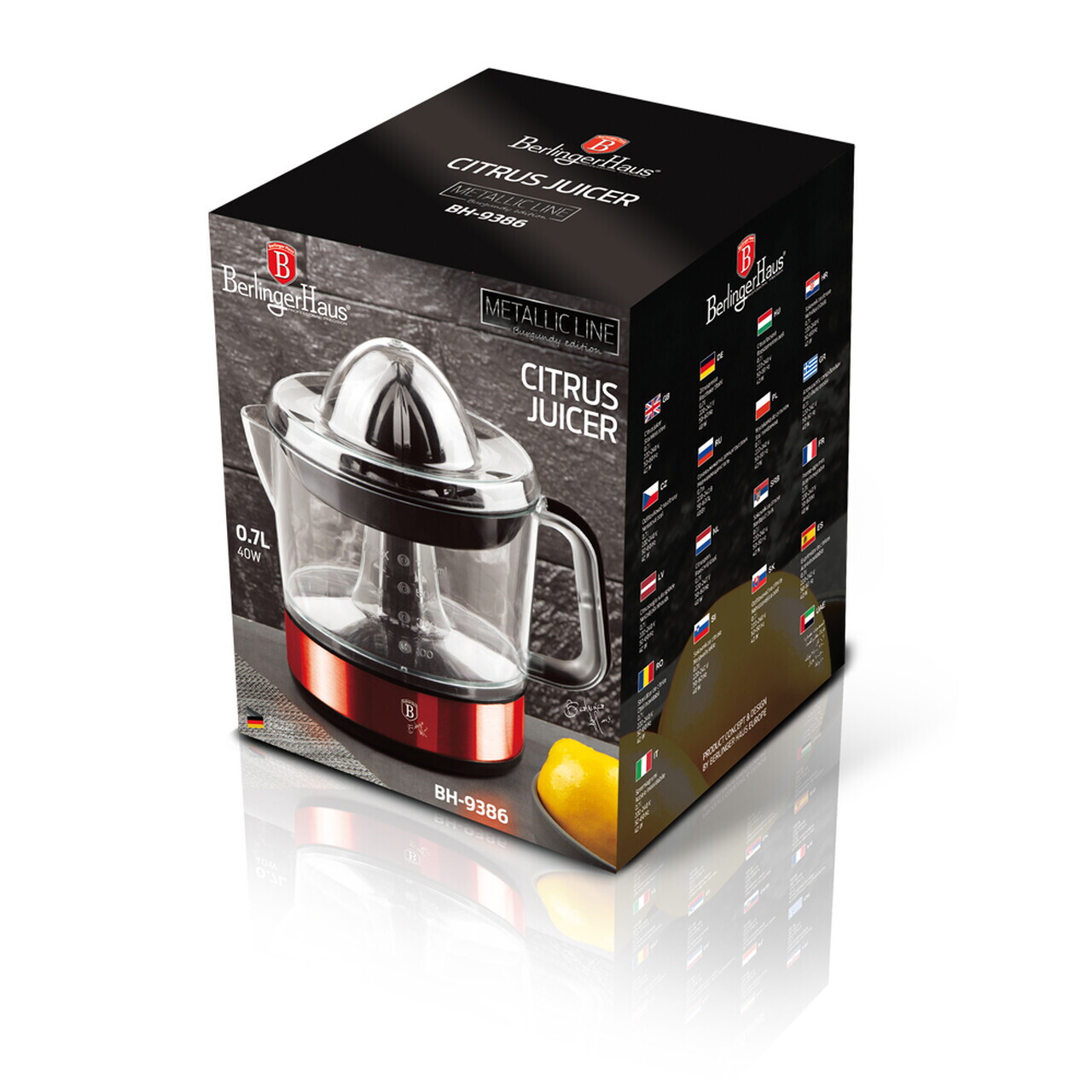 Storcator electric de citrice Berlinger Haus, Burgundy, 40W, 700 ml, plastic/inox, rosu/transparent - imagine 7